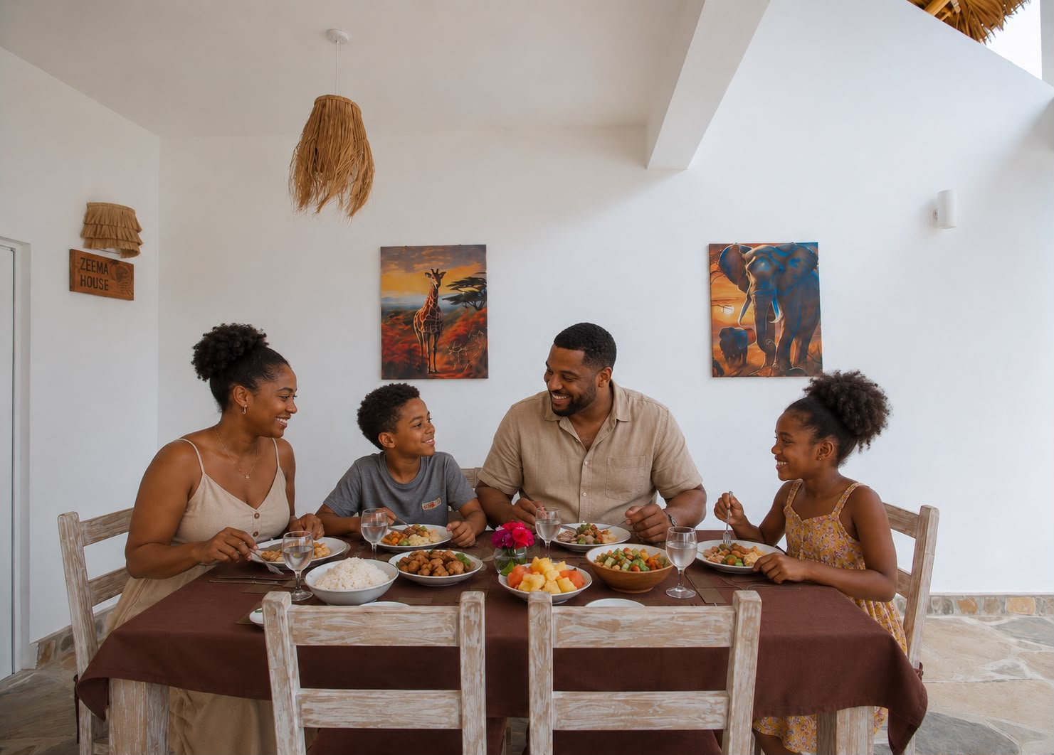 Family dining inside the villa